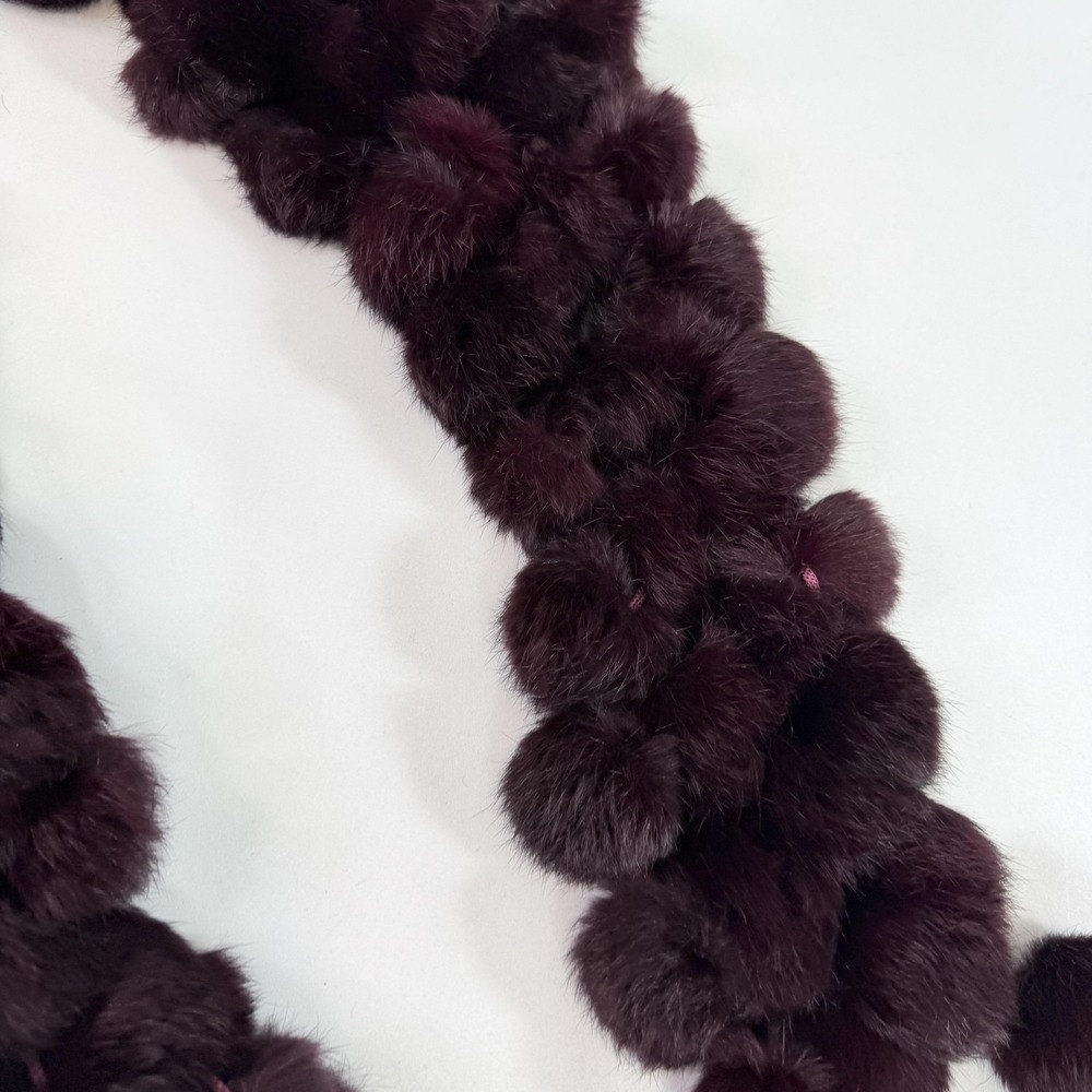 Fur Pom Pom Scarf Womens One Size Purple Neck Warmer Winter Wrap Soft Plush - Picture 2 of 6